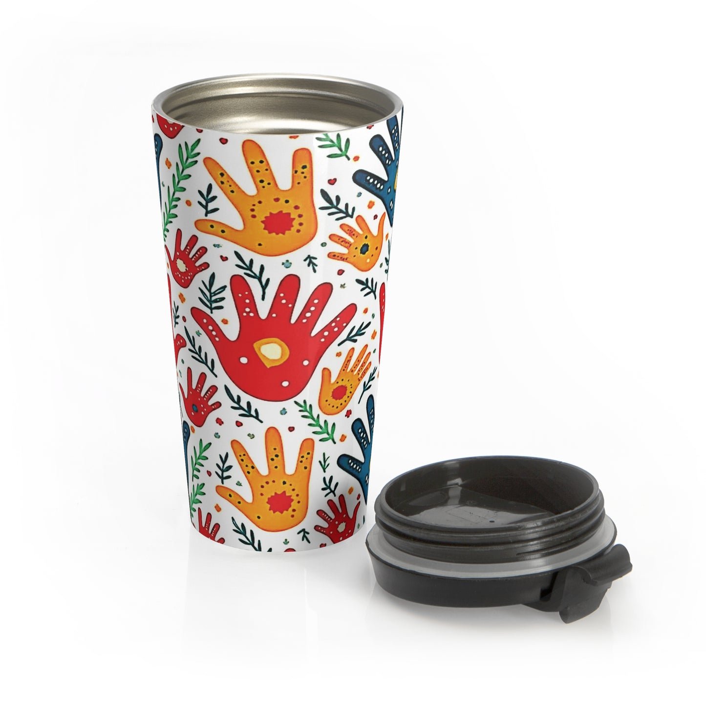 Travel Mug — Colorful Handprint Pattern Stainless Steel Tumbler