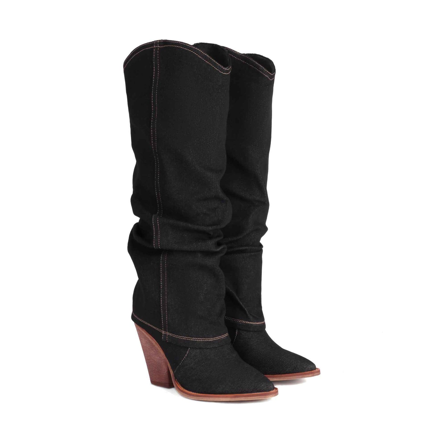 Women's Vintage Cowboy Boots – Pointed Toe Chunky Heel High Tube Fashion Boots