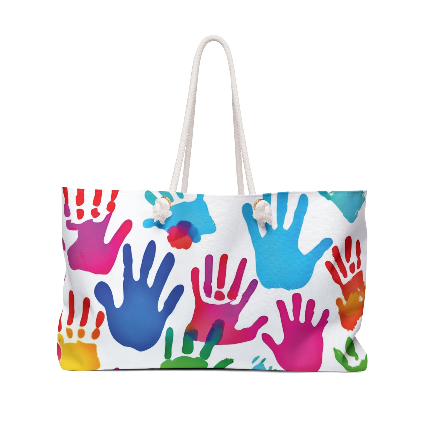 Colorful Handprint Pattern Weekender Bag | Rainbow Palm Print Tote | Busy Moms Carryon