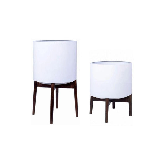 Zarita -Mid-Century Modern Plant Stand With White Planter