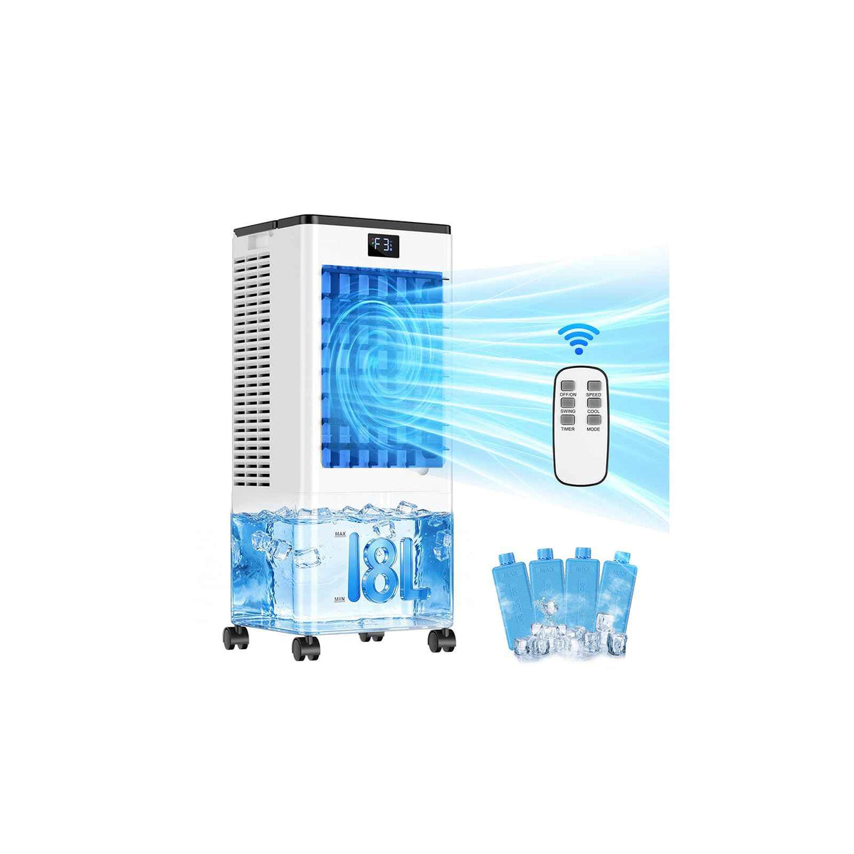 Portable Air Conditioners, Evaporative Air Cooler with Remote & LED Display, 120° Oscillation, 12H Timer, 3 Speeds & 4 Modes, 60W Energy-Efficient, Windowless Swamp Cooler for Bedroom Office Garage 🍁 All In One Marketplace Canada