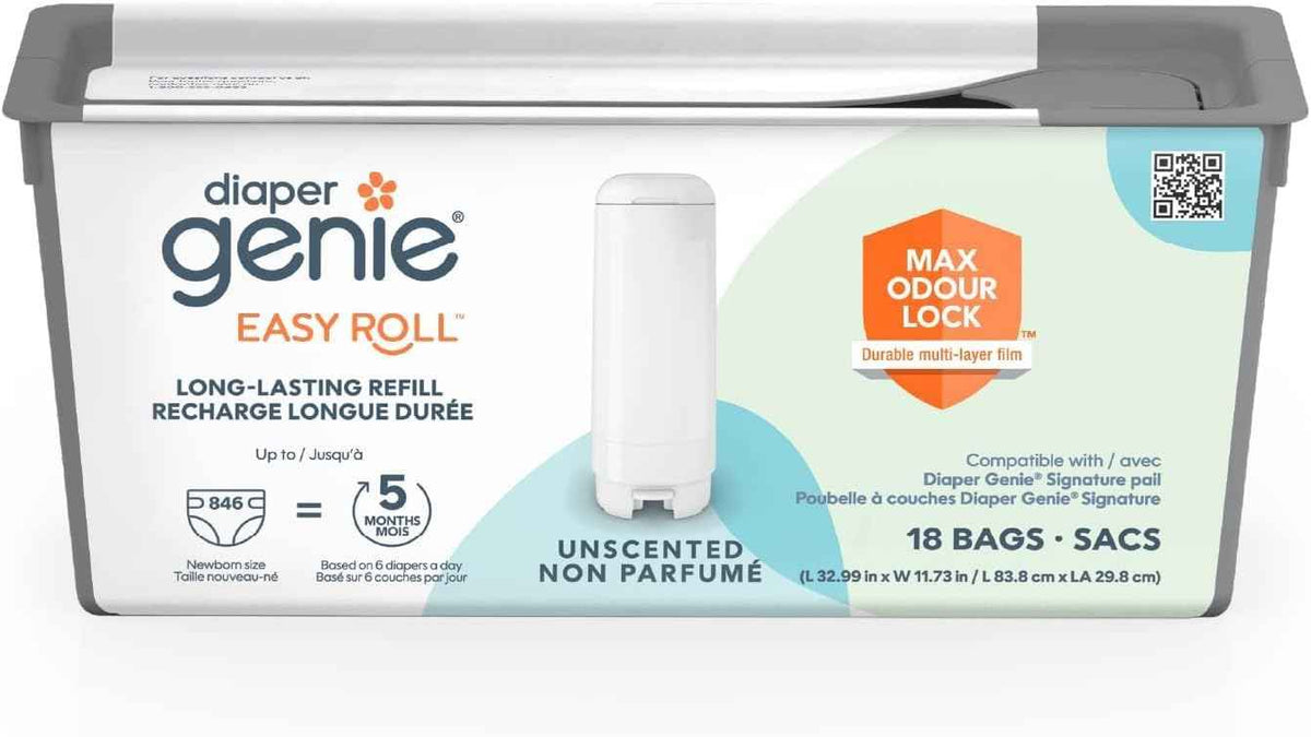 Diaper Genie Easy Roll Refill with 18 Bags - for the Diaper Genie Signature and Platinum pails | Lasts Up to 5 Months or Holds Up to 846 newborn Diapers Per Refill blue 1 Count 🍁 All In One Marketplace Canada