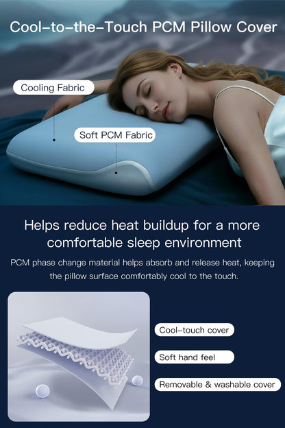 【Hotel Collection】 Memory Foam Pillow for Sleeping, Cooling Pillow with PCM Cover, Ergonomic Neck Support Pillow for All Sleep Positions, Soft Supportive Bed Pillow, Blue Grey, Queen (30"x16.5"x3.9") 🍁 All In One Marketplace Canada
