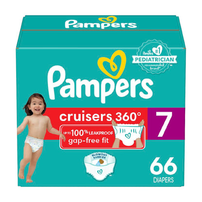 Pampers Diapers - Cruisers 360 degrees - Size 7, 66 Count, up to 100% Leakproof Fit, Designed for Active Babies, Pull On Diaper, EZ Off Tabs Designed for Easy Changes 🍁 All In One Marketplace Canada
