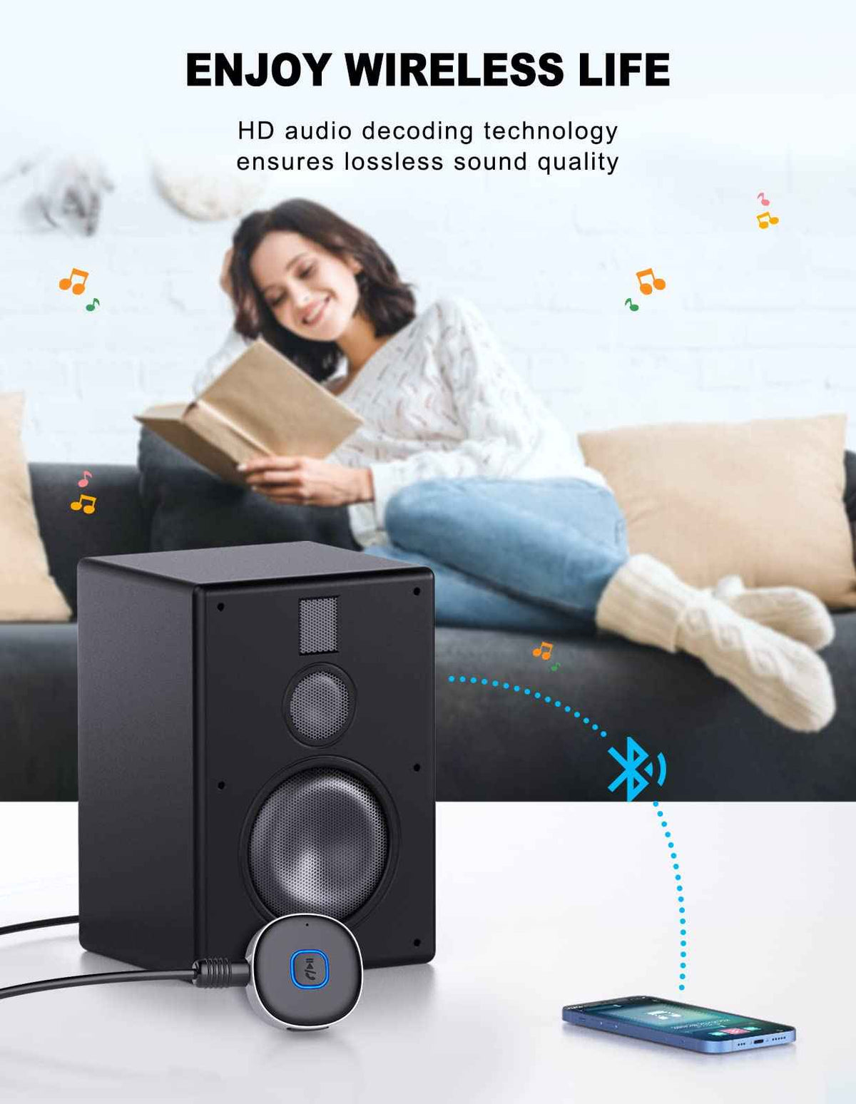 WOCBUY Bluetooth Adapter for Car, 3.5mm AUX Bluetooth Receiver for Music Streaming, Bluetooth 5.0 Wireless Audio Receiver for Car/Home Stereo/Wired Headphones/Speaker, Dual Connection, 12H Playtime 🍁 All In One Marketplace Canada