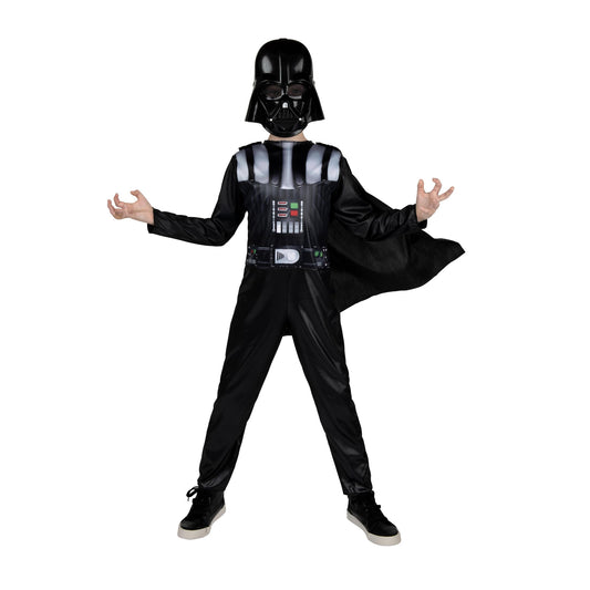 Star Wars Darth Vader Official Youth Halloween Costume - Printed Jumpsuit with Cape and Plastic Mask (M) Black