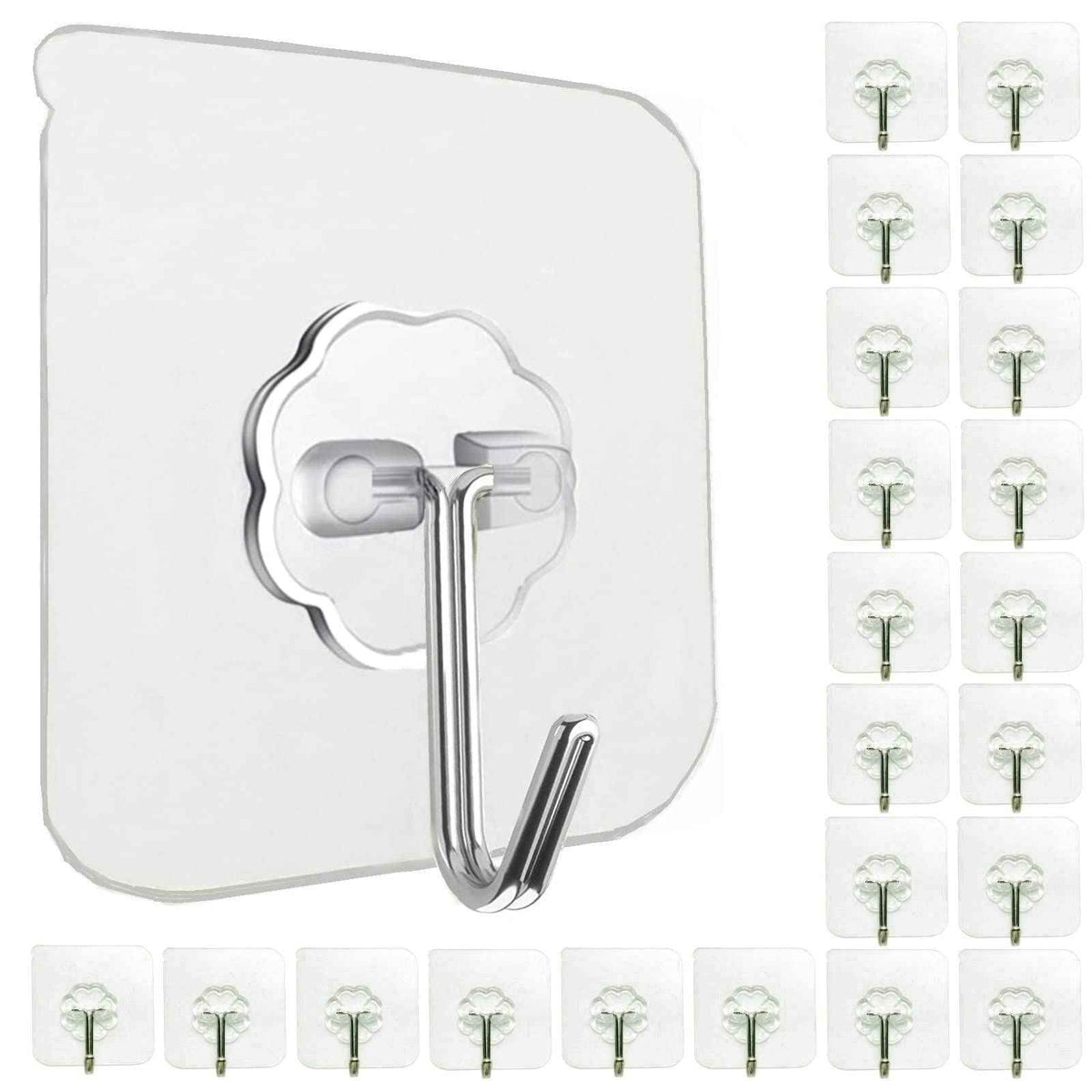 Jwxstore 24 Pack Wall Hooks for Hanging 33lb(Max) Heavy Duty Self Adhesive Hooks Transparent Waterproof Sticky Hooks for Keys Bathroom Shower Outdoor Kitchen Door Home Improvement Utility Hooks 🍁 All In One Marketplace Canada