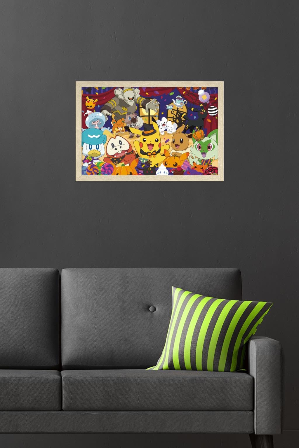 Pokémon: Halloween Party- Group Wall Poster, 22.4L" x 14.7W", Blonde Framed Version
