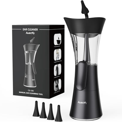 Manual Ear Wax Removal Kit - One-Hand Control Ear Cleaner Tool, Easy to Use Ear Irrigation Flushing System with Soft Silicone Tip for Effective & Safe to Clean Ear Built Up Wax Home Use(Black) 🍁 All In One Marketplace Canada