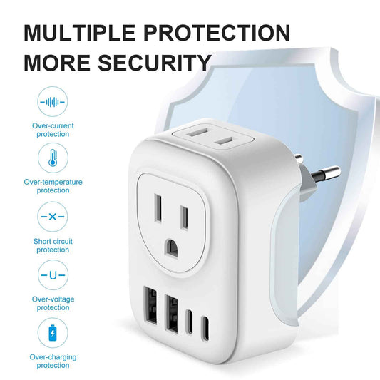 VYLEE Travel Plug Adapter, International Plug Adapter with 4 AC Outlets 2 USB Ports (2 USB C Port), Type C Power Adaptor Charger for the US to Most of Europe Iceland Spain Italy France Germany 🍁 All In One Marketplace Canada