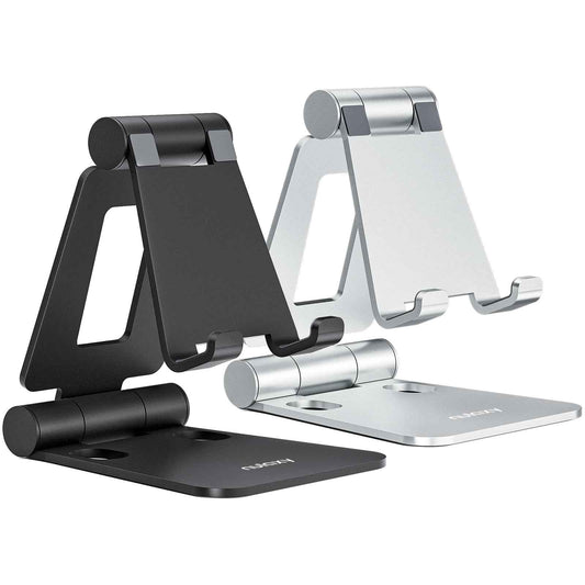 Nulaxy 2 Pack Dual Foldable Phone Stand for Desk, Fully Adjustable Desktop Cell Phone Holder Accessories for Office Kindle Compatible with 4-8" Mobile Devices iPhone Pro/Max/Plus, Black & Silver 🍁 All In One Marketplace Canada