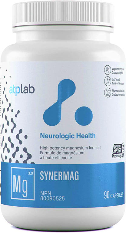 ATP LAB - Synermag 90 Capsules 90-Day Supply - High potency Magnesium Bisglycinate, Malate, Taurine & Vitamin B6 - Bone Health Supplement - Muscle Health & Teeth Health 🍁 All In One Marketplace Canada
