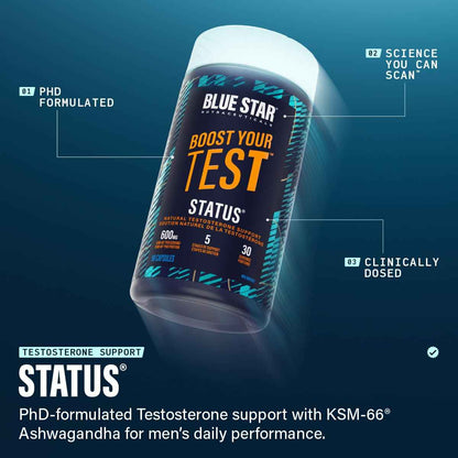 Blue Star Nutraceuticals Status - Natural Testosterone Support, Helps Increase Testosterone Levels & Muscle Strength, Clinically Researched Ingredients, 90 Veggie Caps, 30 Day Supply (NPN 80083809) 🍁 All In One Marketplace Canada