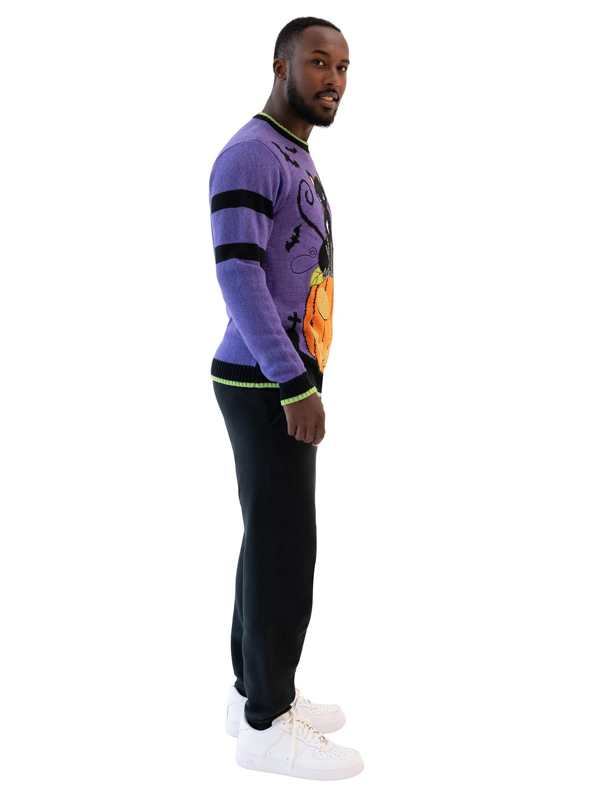 Blizzard Bay Men's Cat in The Graveyard Halloween Sweater, Graveyard Purple, X-Large