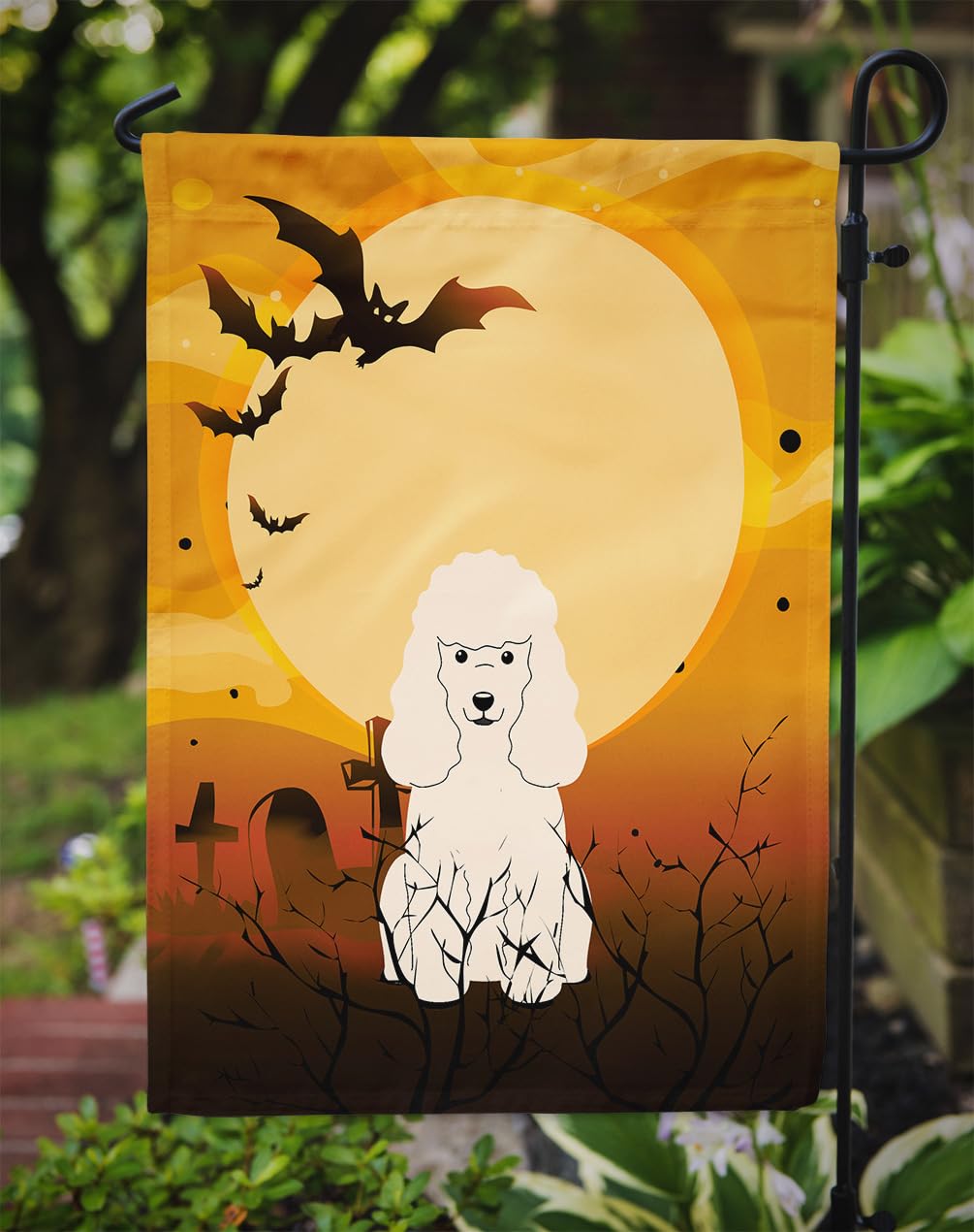 Caroline's Treasures BB4336GF Halloween Poodle White Flag Garden Size, Small, Multicolor