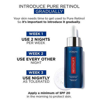 L'Oreal Paris 0.3% Pure Retinol Serum for Face, Night Serum Visibly Reduces the Look of Deep Wrinkles & Smoothes Texture, Revitalift Derm Intensives, 30ml 🍁 All In One Marketplace Canada