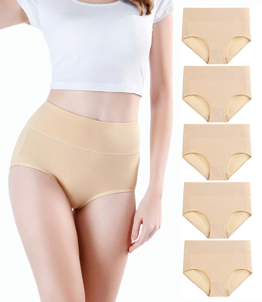 wirarpa Women's High Waisted Cotton Briefs Ladies Underwear Comfortable Panties 5 Pack Beige Medium 🍁 All In One Marketplace Canada