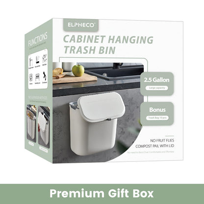 ELPHECO Compost Bin, 2.5 Gallon Hanging Trash Can with Lid, Kitchen Cabinet Door Under Sink Plastic Garbage Can Wall Mounted Slide Open, White 🍁 All In One Marketplace Canada
