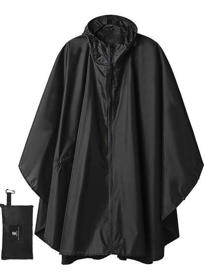 SaphiRose Hooded Rain Ponchos Outdoor Waterproof Raincoat Jacket for Adults with Zipper (Black) 🍁 All In One Marketplace Canada