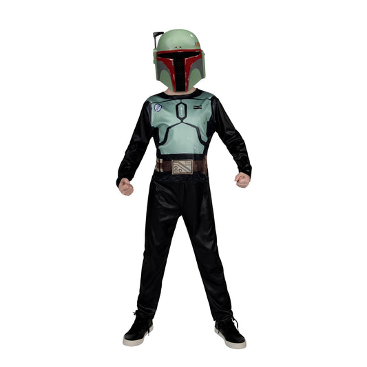 Star Wars Boba Fett Official Youth Halloween Costume - Printed Jumpsuit with Plastic Mask (L) Black