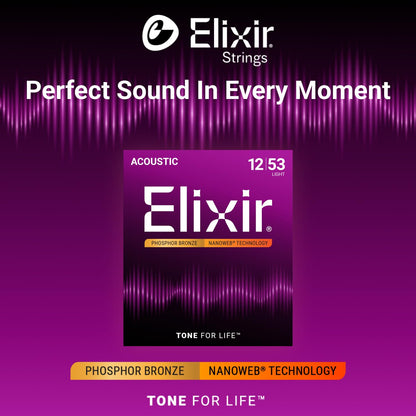 Elixir 16052 Phosphor Bronze Nanoweb Coating Acoustic Guitar Strings - Light 12-53 🍁 All In One Marketplace Canada