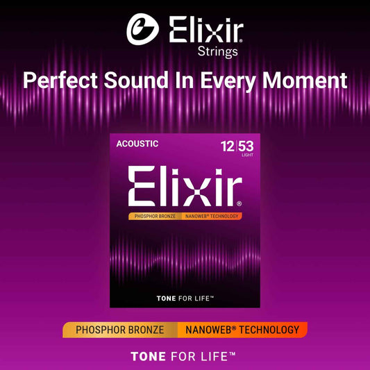 Elixir 16052 Phosphor Bronze Nanoweb Coating Acoustic Guitar Strings - Light 12-53 🍁 All In One Marketplace Canada