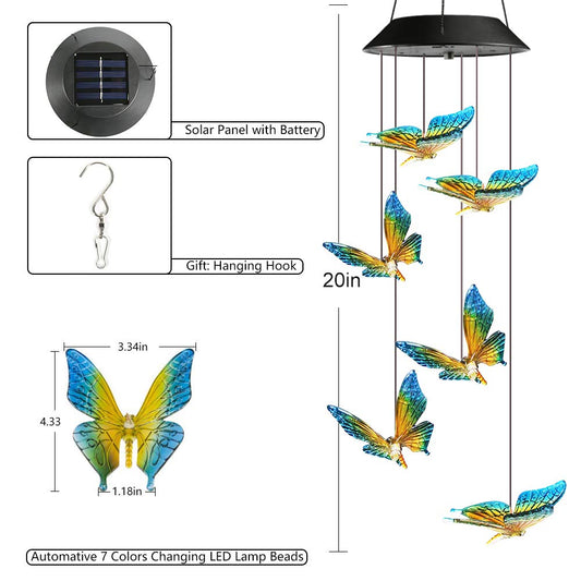 Toodour Solar Wind Chimes, Color Changing Solar Butterfly Wind Chimes, LED Decorative Mobile, Waterproof Solar Outdoor Lights for Patio, Balcony, Window, Garden, for Mom/Grandma 🍁 All In One Marketplace Canada
