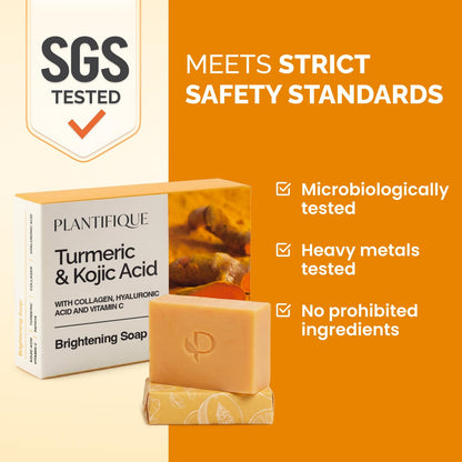 PLANTIFIQUE Turmeric & Kojic Acid Soap for Hyperpigmentation, Lab Tested - 4 Bars with Mesh Net - Face & Body Wash with Hyaluronic Acid, Collagen, Vitamin C - 320g / 11.28 oz 🍁 All In One Marketplace Canada