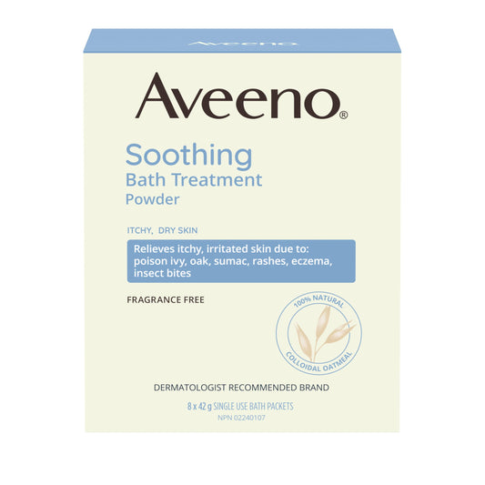 Aveeno Soothing Bath Treatment, Eczema, Dry Skin Relief, Colloidal Oatmeal Bath, Cleanser, Fragrance Free, 8-pack, 42 gram 🍁 All In One Marketplace Canada