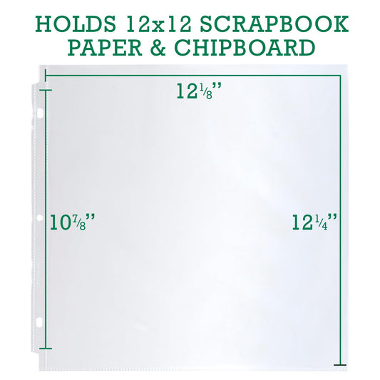 Samsill Scrapbook Refill Pages 12x12 Inch, 50 Pack, Fits 3 Ring Scrapbook Binders and 12x12 Photo Albums, Top-Loading, Heavy-Duty, Holds 2 Pages, Super Clear