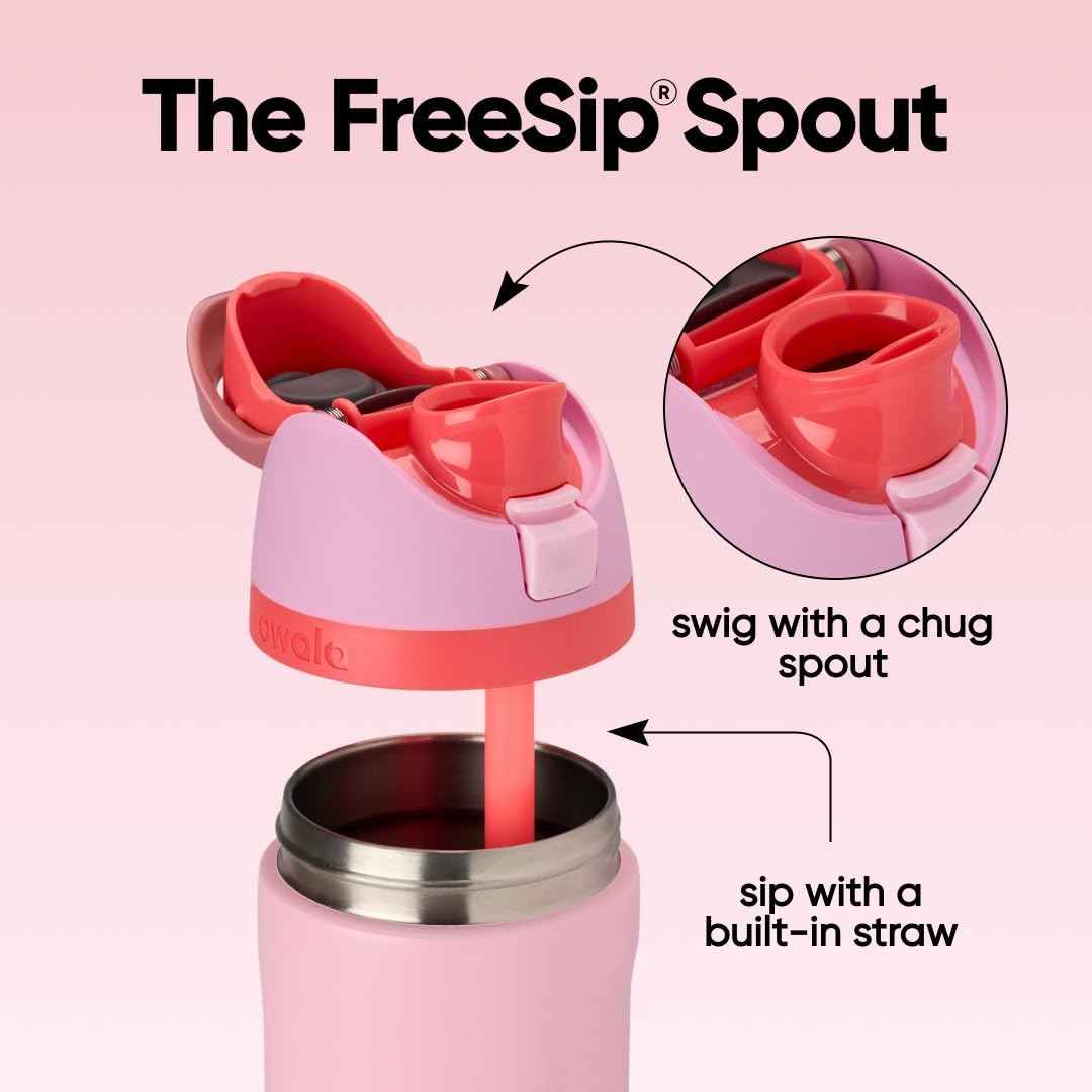 Owala FreeSip Insulated Stainless Steel Water Bottle with Straw for Sports and Travel, BPA-Free Sports Water Bottle, 32 oz, Pink, Angel Food Cake 🍁 All In One Marketplace Canada