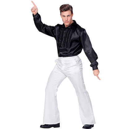 Widmann 70s Groovy Style Retro Flared Trousers Fancy Dress, Adult Unisex, Wide-Leg Disco Cut Comfortable Fabric, Suitable for Halloween, Carnival and Themed Events and Celebrations - White - L/XL