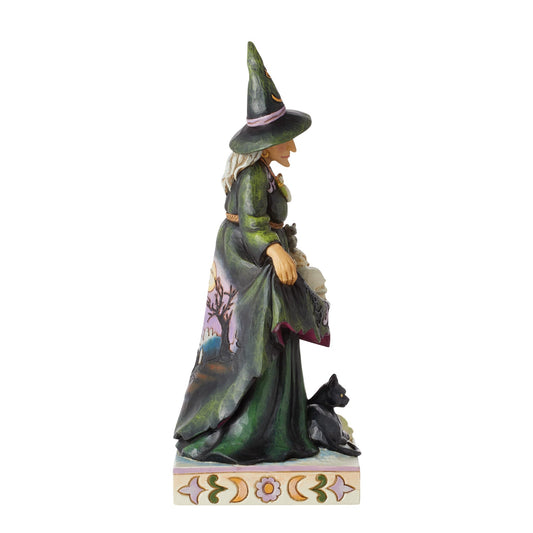 Enesco Jim Shore Heartwood Creek Halloween Scary Witch Skirt with Skulls Figurine, 9.75 Inch, Multicolor