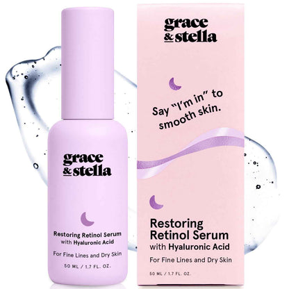 grace & stella 0.2% Retinol Serum for Face (50ml) - Restoring Retinol Serum with Hyaluronic Acid to Reduce Fine Lines, Wrinkles, Texture, Uneven Skin Tone - Anti-Aging, Hydrating, Vegan Skincare 🍁 All In One Marketplace Canada