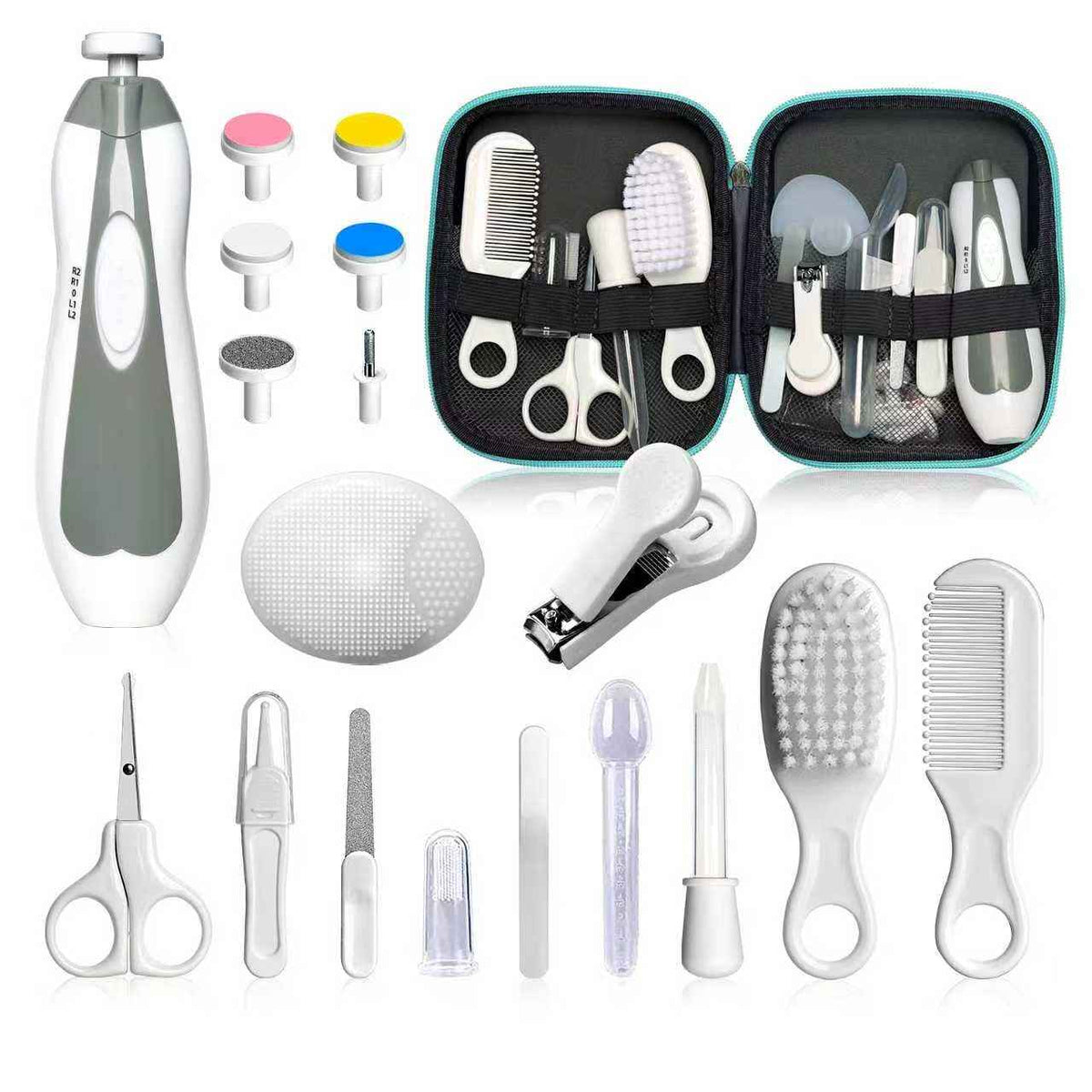 Baby Grooming Kit - 19 in 1 Nursery Essentials Baby Registry Shower Gift for Newborns, Infants, Toddlers, Boys, Girls Kids-Safety Baby Comb, Brush, Finger Toothbrush, Nail Clippers, Scissors(Grey White) 🍁 All In One Marketplace Canada