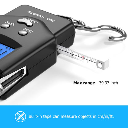 Fish Scale, Dr.meter 110lb/50kg Backlit LCD Display Digital Scale with Built-in Measuring Tape - Electronic Fishing Postal Hanging Hook Scale with 2 AAA Batteries, Pocket Size, Fishing Gifts for Man 🍁 All In One Marketplace Canada