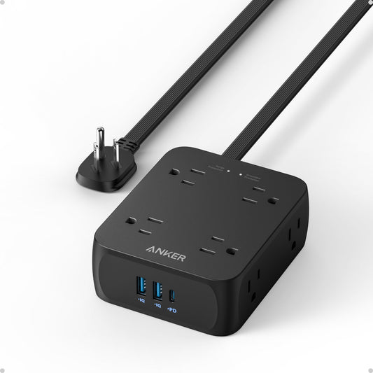 Anker Surge Protector Flat Plug Power Strip 2000J, 5ft Thin Extension Cord, 8 Outlets,2 USB A and 1 USB C Port,20W for iPhone15,Wall Mount,Compact for Home,Office,Room,TUV Listed (Black) 🍁 All In One Marketplace Canada