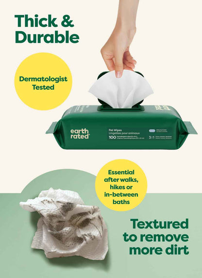 Earth Rated (A Canadian Company) Pet Wipes for Dogs and Cats, Hypoallergenic, 3-in-1 Cleaning, Deodorizing and Hydrating, for Grooming Paws, Body and Butt, New White Tea and Basil Scent, 400 Count 🍁 All In One Marketplace Canada