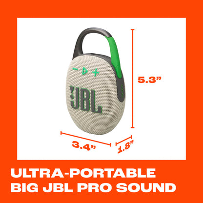 JBL Clip 5 - Ultra-Portable, Waterproof & Dustproof Bluetooth Speaker, Big Pro Sound with Punchy bass, Integrated Carabiner, Up to 12 Hours of Play, Made in Part with Recycled Materials (Sand) 🍁 All In One Marketplace Canada