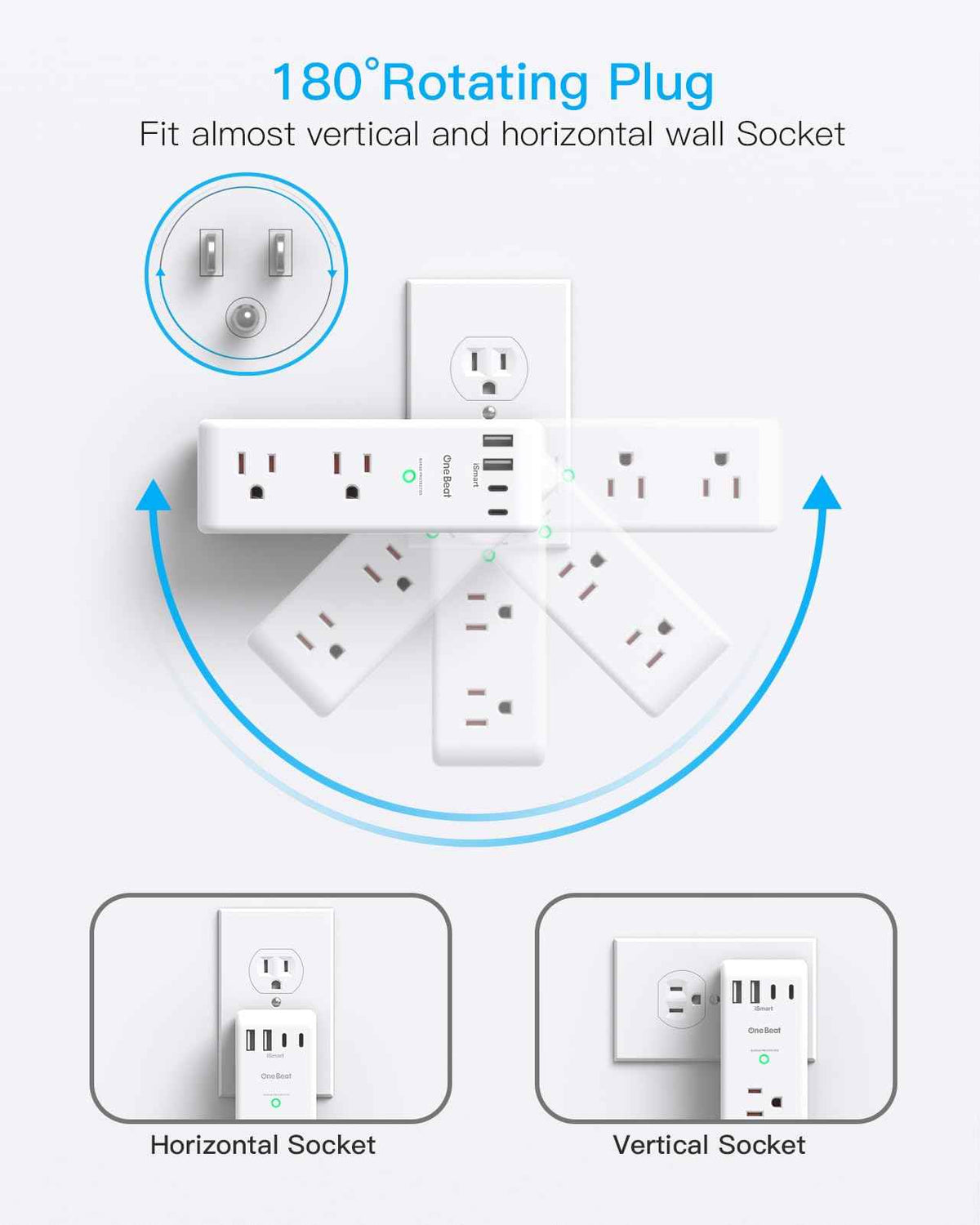 Surge Protector Outlet Extender - with Rotating Plug, 6 AC Multi Plug Outlet with 4 USB Ports (2 USB C), 1800 Joules, 3-Sided Swivel Power Bar with Spaced Splitter for Home, Office, Travel 🍁 All In One Marketplace Canada