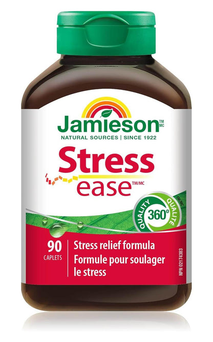 Jamieson Stressease Vitamin B Complex with Vitamin C, Magnesium, Calcium, and Zinc, Packed with 13 Essential Nutrients, Stress Relief Formula, Supports Energy Production, Metabolism, and Immune Support. Vegetarian, Gluten-Free, 90 Caplets, Proudly Canadia