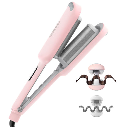 TYMO ROVY Hair Waver Curling Iron, 3-Barrel Ionic Hair Curler with 9 Heat Settings, Beach Waves Crimper for Women, Travel-Friendly, Anti-Scald, Fast Heating, Easy to Use, Pink, 1.25 inch 🍁 All In One Marketplace Canada