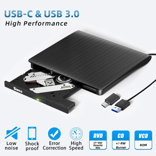 External CD DVD Drive, Portable USB 3.0 Type-C CD Burner CD +/-RW Drive DVD Player for ROM Rewriter Burner Compatible with Laptop Desktop PC Windows MacBook Linux Mac OS 🍁 All In One Marketplace Canada
