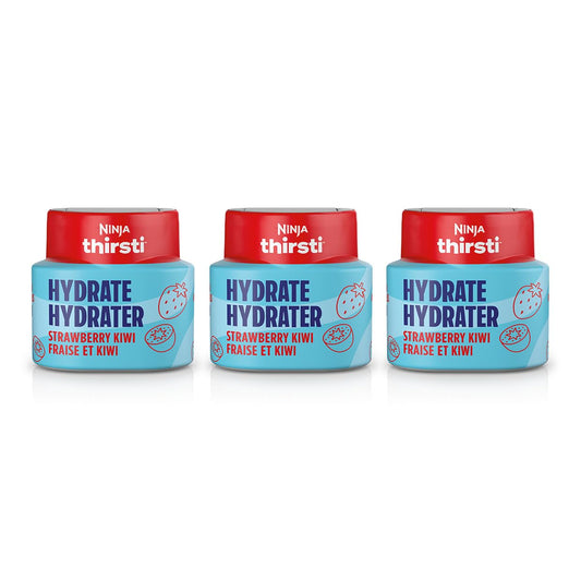 Ninja Thirsti HYDRATE Strawberry Kiwi Flavoured Water Drops with electrolytes and contain 0 calories*, 0 sugar* (*per 12oz classic serving). . Turn water into refreshing fruit-flavoured sparkling or still drinks with Ninja Thirsti Hydrate Flavoured Water