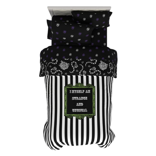 Franco Collectibles Beetlejuice Halloween Striped Bedding 4 Piece Super Soft Comforter and Sheet Set, Twin, (Officially Licensed Product)