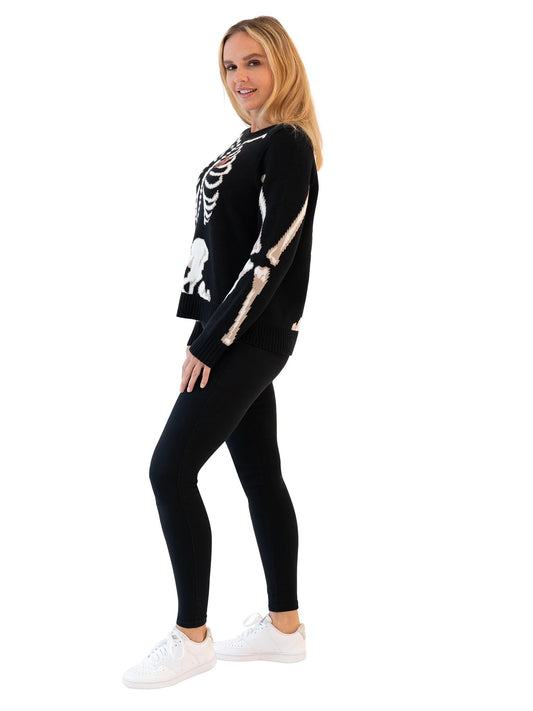 Blizzard Bay Women's Halloween Crew Neck, Long Sleeve, Sweater, Black Skeleton, Medium