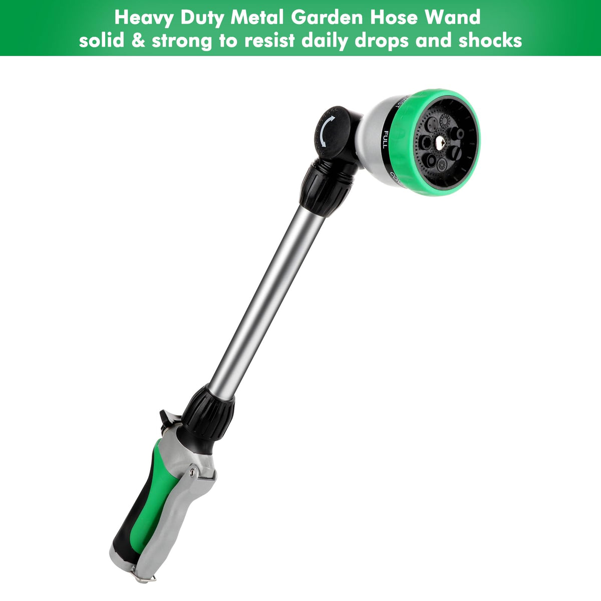 RESTMO Metal Watering Wand, Heavy Duty Garden Hose Wand with 180° Swivel Ratcheting Head, 16-Inch Hose Nozzle Sprayer with 7 Spray Patterns and Flow Control, Ideal to Water Hanging Baskets and Shrubs 🍁 All In One Marketplace Canada