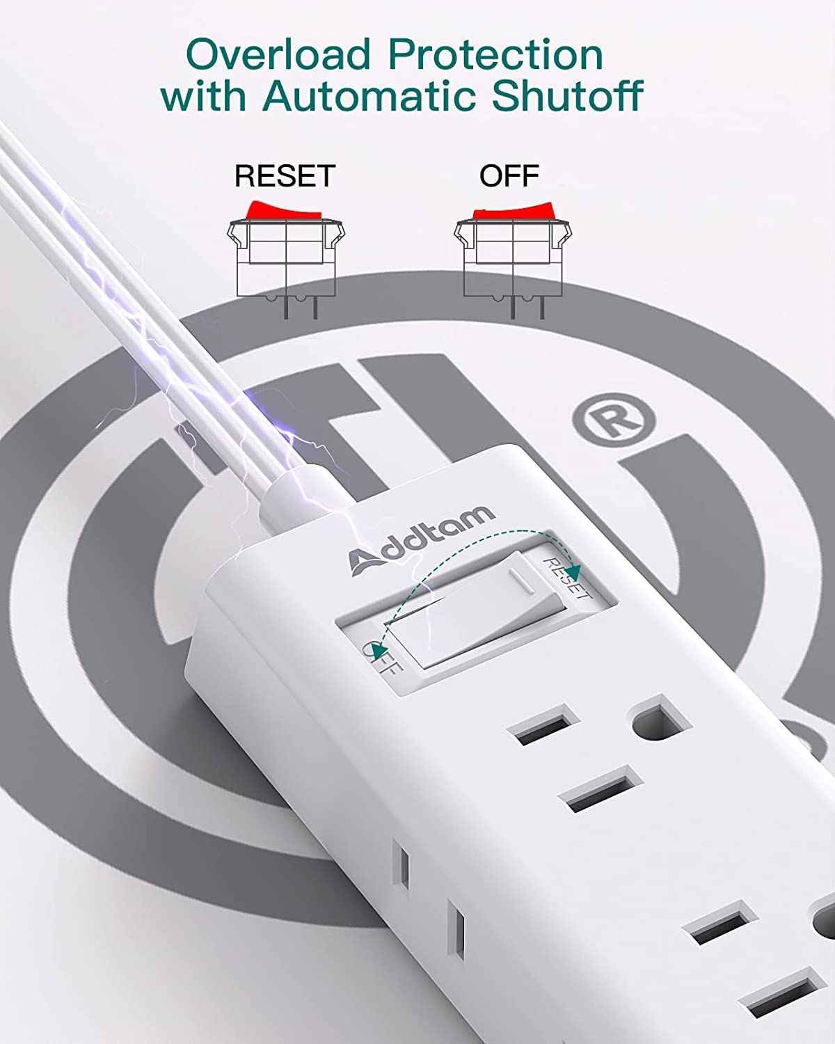 Travel Essentials - Flat Plug Power Bar, Addtam 5 ft Ultra Flat Extension Cord with 6 Outlets Extender, Multi Plug Outlet with No Surge Protector for Cruise Ship, Dorm Room, Home and Office Essentials 🍁 All In One Marketplace Canada