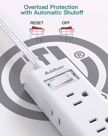 Travel Essentials - Flat Plug Power Bar, Addtam 5 ft Ultra Flat Extension Cord with 6 Outlets Extender, Multi Plug Outlet with No Surge Protector for Cruise Ship, Dorm Room, Home and Office Essentials 🍁 All In One Marketplace Canada