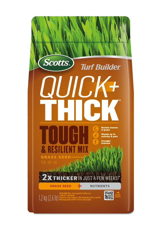 Scotts Turf Builder Quick + Thick Tough & Resilient Grass Seed Mix, 1.2kg (167 sq Meters / 1,805 sq feet Coverage) | Resilient Mix for Active Yards, Pets & Pests 🍁 All In One Marketplace Canada